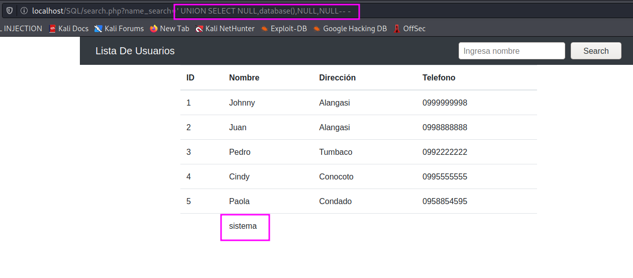 Base de datos actual